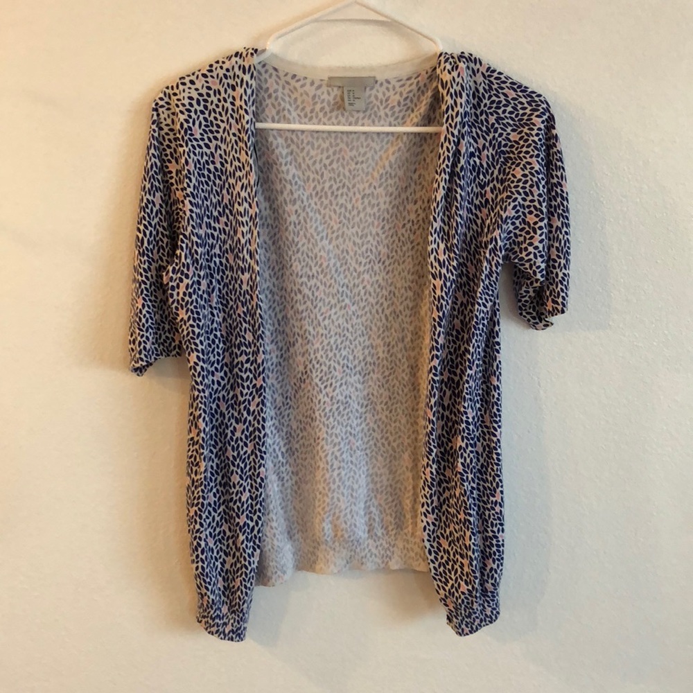 Short sleeved cardigan - blue and pink